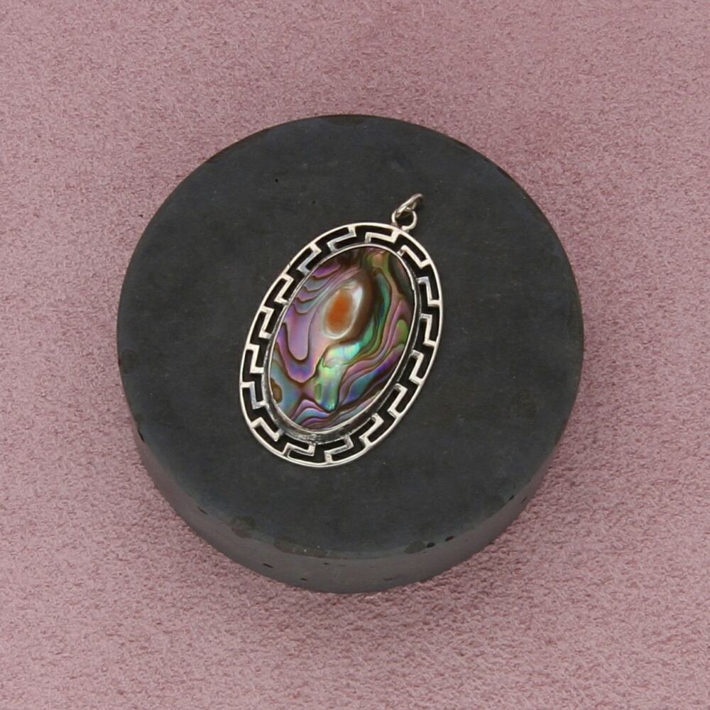 sterling silver vintage oval abalone pendant